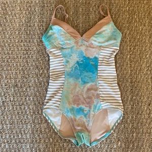 Seea swimsuit made in USA sz M marbled ocean and tan stripes